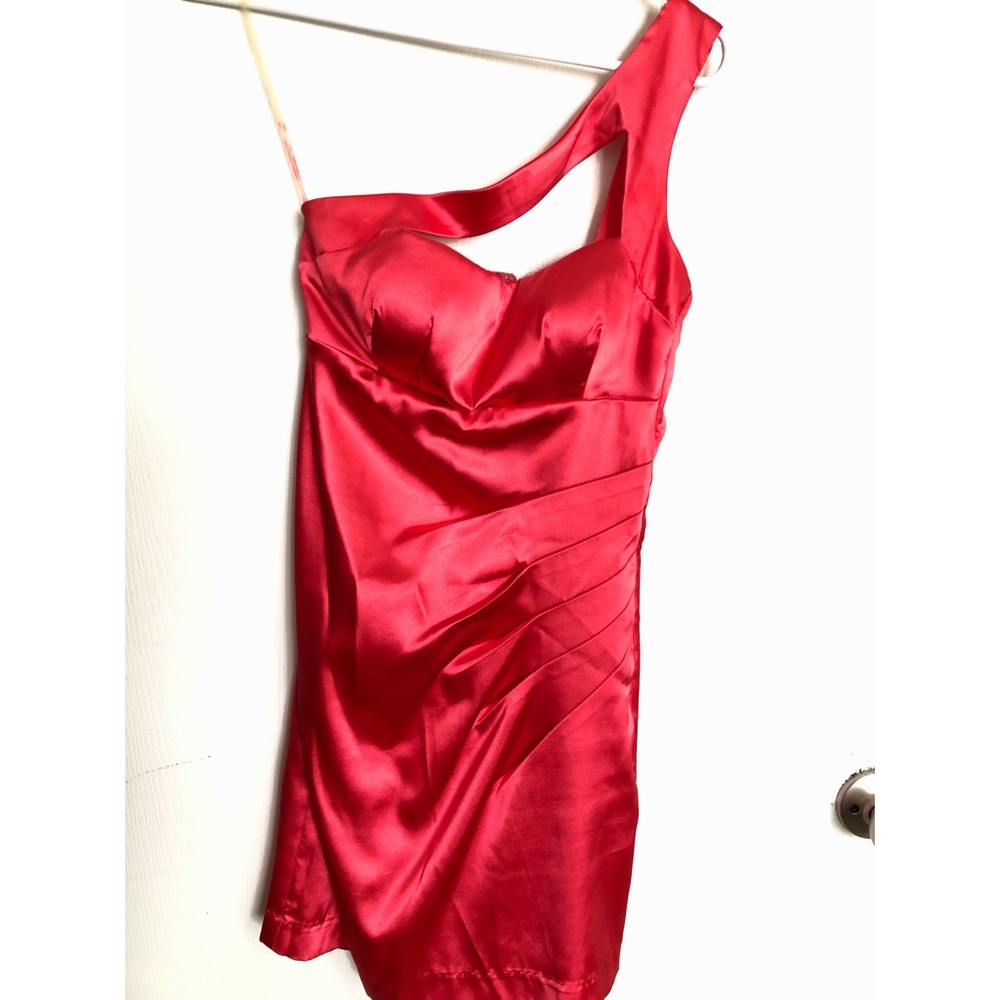 Satin Hot Coral Asymmetrical One-Shoulder Dress